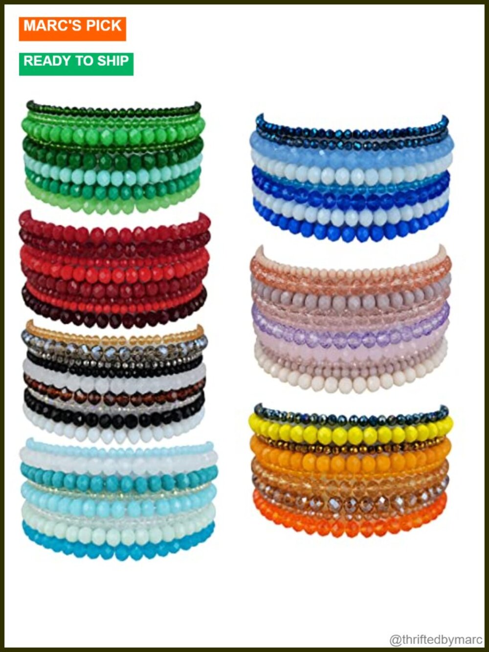 Gemstone Beaded Bracelets Crystal Stretch Adjustable Unisex Stackable Set